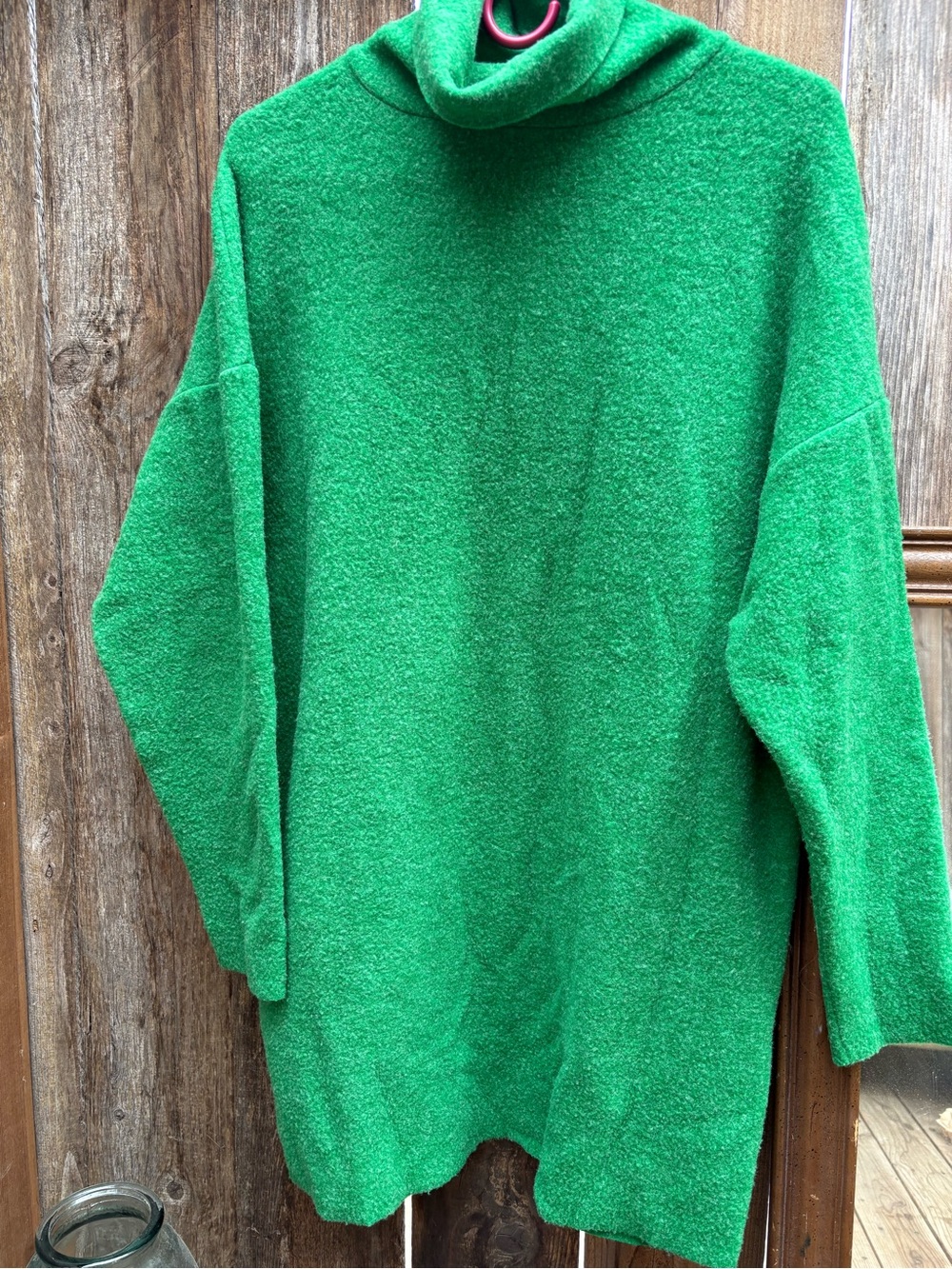 ZARA Woman Vibrant Green Fleece Turtleneck Sweater Dress